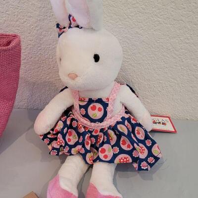 Lot 243: New Hallmark Bunny Purse Basket filled with Hallmark Bunny Earrings, Bunny Coin Purse, Lip Balm, Golden Egg with a Scarf and...