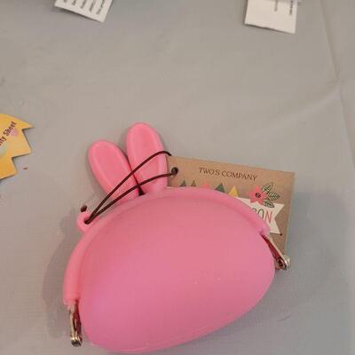 Lot 344: New Hallmark  Bunny Purse Bag with Duck Earrings, Lip Balm, Bunny Coin Purse, Gold Egg with Scarf & 2 Squishmallows