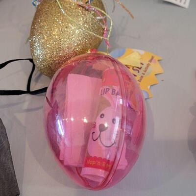 Lot 344: New Hallmark  Bunny Purse Bag with Duck Earrings, Lip Balm, Bunny Coin Purse, Gold Egg with Scarf & 2 Squishmallows