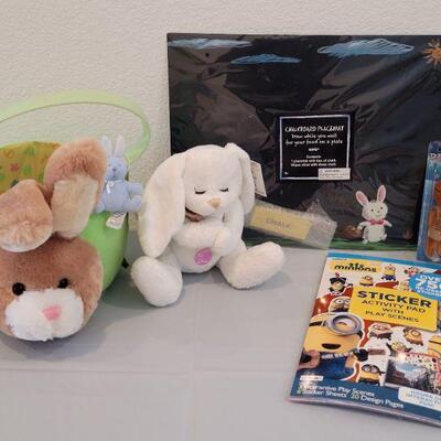 Lot 354: New Build a Bear Easter Bucket, Praying Bunny, Activity Pad and Chalkboard Placemat 