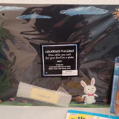 Lot 354: New Build a Bear Easter Bucket, Praying Bunny, Activity Pad and Chalkboard Placemat 