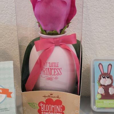 Lot 355: New Hallmark Easter Bucket with a Snoopy Bunny,  Bloom Again and Again Flower, Miracle Melting Bunny, Chirping Chicks and Stick...