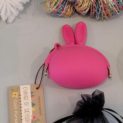 Lot 368: New Bunny Purse Easter Basket with Lamb Earrings, Bunny Coin Purse, Gold with Scarf Lip Balm and Small Plush Lamb