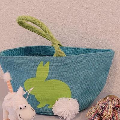 Lot 368: New Bunny Purse Easter Basket with Lamb Earrings, Bunny Coin Purse, Gold with Scarf Lip Balm and Small Plush Lamb