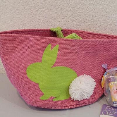 Lot 369: New Bunny Purse Easter Basket with Earrings, Pop On Nails, Lip Balm and Hallmark Bunny