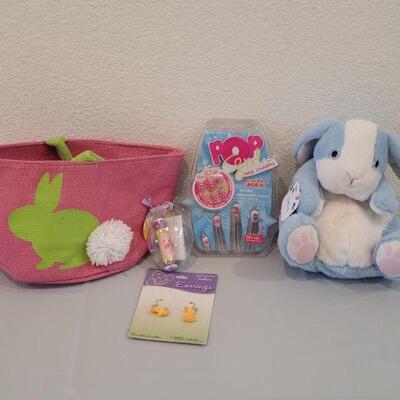 Lot 369: New Bunny Purse Easter Basket with Earrings, Pop On Nails, Lip Balm and Hallmark Bunny