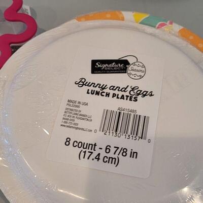 Lot 378: New Disposable Tablecloths and Plates, Cookie Cutters, Edible Grass 