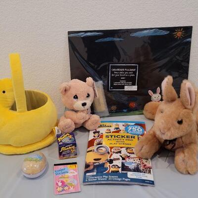 Lot 379: New Peeps Easter Bucket with Precious Moments Prayer Bear, Douglas Rabbit, Activity Pads, Slinky,  Sculpt n Soap &...