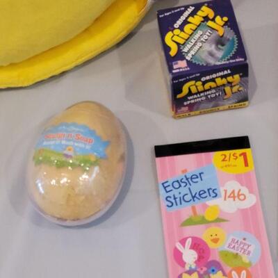 Lot 379: New Peeps Easter Bucket with Precious Moments Prayer Bear, Douglas Rabbit, Activity Pads, Slinky,  Sculpt n Soap &...
