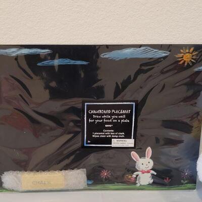 Lot 385: New Peter Rabbit Nursery Songs Book, Chalkboard Placemat and Hallmark Animated Bunny 