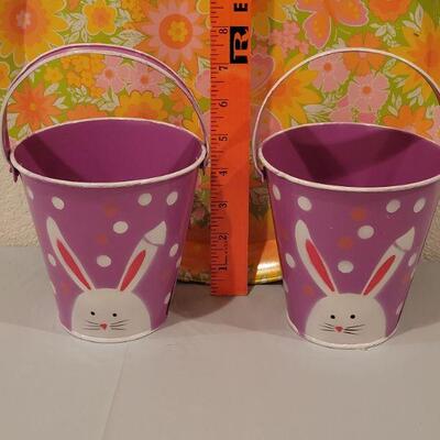Lot 393: Vintage Spring Metal Tray and (2) Easter Buckets