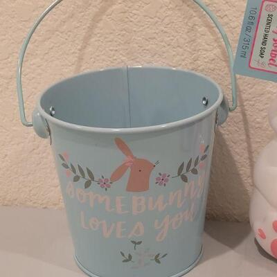 Lot 397: New Boyd's Bears Bunny Gift, Hallmark Handsoap and Metal Easter Bucket 
