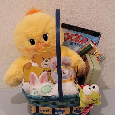 Lot 405: New Build a Bear Easter Basket with Chick and Bunny Slippers, Activities, Frog Slap Bracelet, Faux Rabbit's Foot and Card...