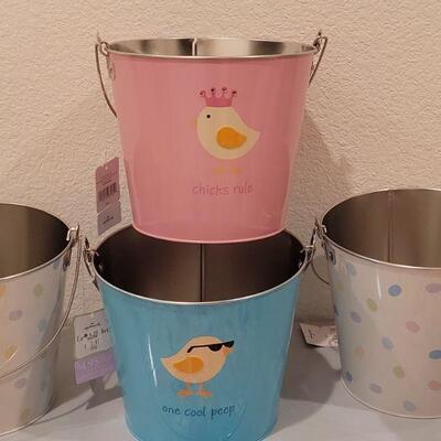 Lot 420: New Easter Metal Buckets, Stickers Pads and Animated Ducks & Bunnies