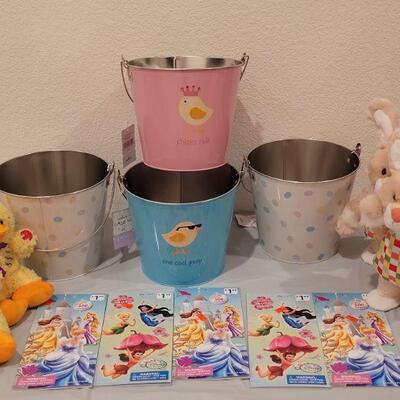 Lot 420: New Easter Metal Buckets, Stickers Pads and Animated Ducks & Bunnies
