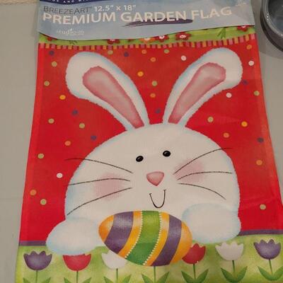 Lot 424: Hallmark Easter Bunny Garden Flag, (2) Easter Egg Candy Dishes and Hanging Bouncing Garden Bunny