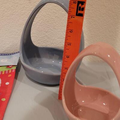 Lot 424: Hallmark Easter Bunny Garden Flag, (2) Easter Egg Candy Dishes and Hanging Bouncing Garden Bunny
