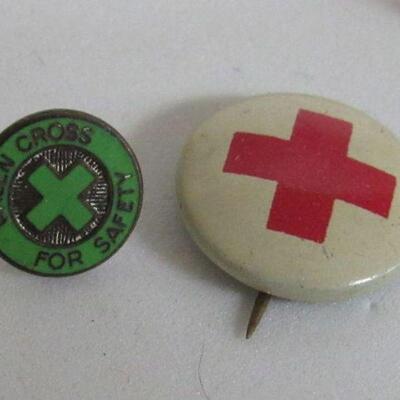 Vintage Red Cross and Green Cross Pins