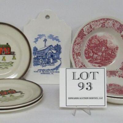 3 Historical American HLC Soup Bowls, 3 Metlox Poppy Trail Plates, Trivet