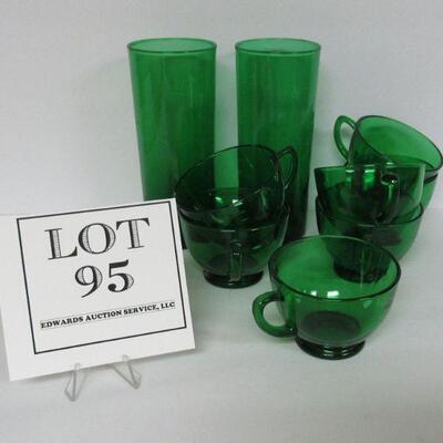 Forest Green 2 Ice Tea Tumblers and 7 Punch Cups