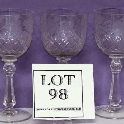 3 Tall Beautiful Cut/Engraved Goblets