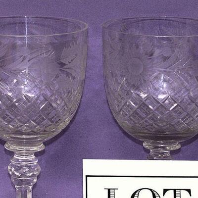 3 Tall Beautiful Cut/Engraved Goblets