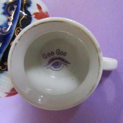 Vintage Vanity Lot, Celluloid Cover Dresser Box, Giesha Girl Trinket Box, Miniature Chamber Pot Goo Goo Eye