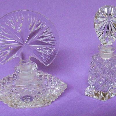 2 Vintage Pressed Glass Perfume Bottles, Original Stoppers