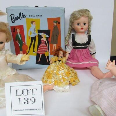 Doll Lot: Barbie Case, Ms Revlon Style Bride Doll, Lg Doll With Braids, Baby Doll and Tiny Doll