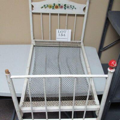 Antique Doll Bed With Wire Insert, Folds Shut