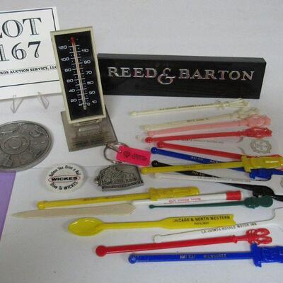 Lot of Advertising and Junk Drawer Smalls, Swizzle Sticks