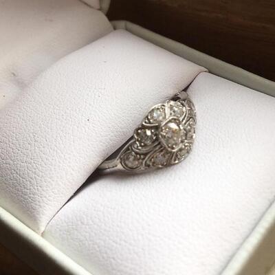 Deco Diamond 14kt Gold Cluster Ring. Size 6.5