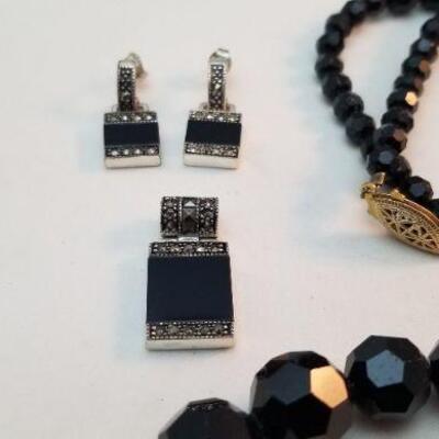Lot #41  French Jet Necklace & Onyx Earring Lot