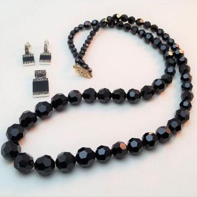 Lot #41  French Jet Necklace & Onyx Earring Lot