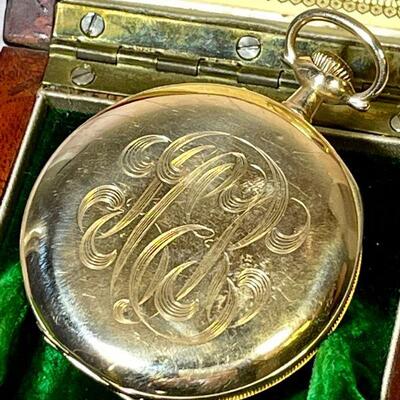 Lot 41 Antique 1911 Howard Pocket Watch Original Case 17 Jewels Monogram Gold Filled
