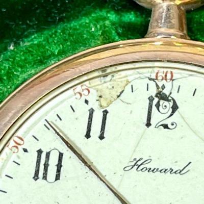 Lot 41 Antique 1911 Howard Pocket Watch Original Case 17 Jewels Monogram Gold Filled