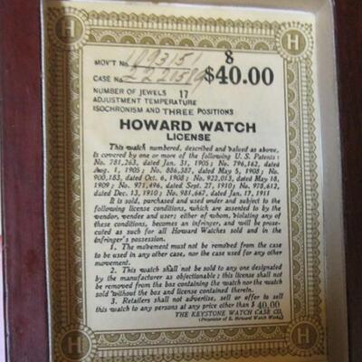 Lot 41 Antique 1911 Howard Pocket Watch Original Case 17 Jewels Monogram Gold Filled