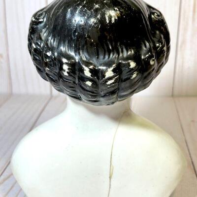 Lot 46 China Doll High Brow Black Hair Curls w/cloth Body Porcelain Hands & Feet Blue Eyes AS IS 