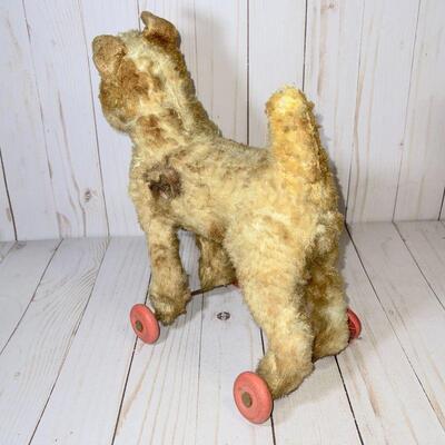 Lot 48 Vintage Stuffed Animal Dog on Wheels Airdale or Fox Terrier