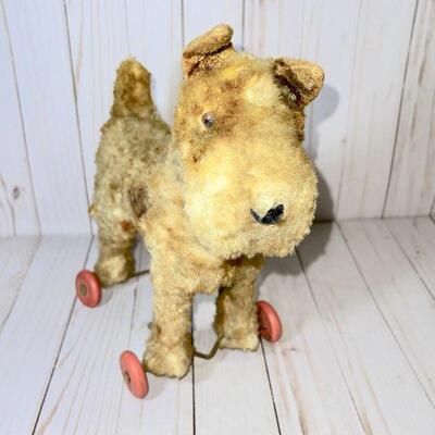 Lot 48 Vintage Stuffed Animal Dog on Wheels Airdale or Fox Terrier