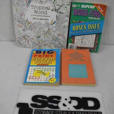 4 Activity Books: Coloring, Word Find, Crossword Dictionary