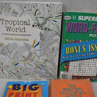 4 Activity Books: Coloring, Word Find, Crossword Dictionary