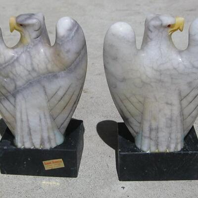 Lot 51 Pair Alabaster Eagle Bookends Made In Italy