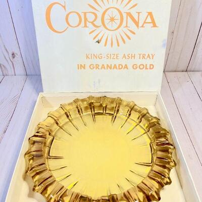Lot 60 New In Box 1970s "The Corona" King Size Glass Ashtray 10" Granada Gold