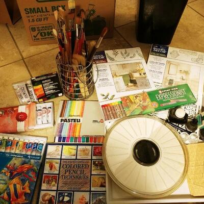 Newer paints and art supplies asst. + brushes