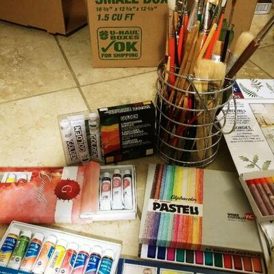 Newer paints and art supplies asst. + brushes