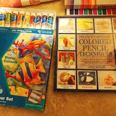 Newer paints and art supplies asst. + brushes