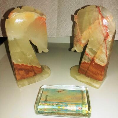 2 Onyx Horseheads + Chicago World's Fair paperweight