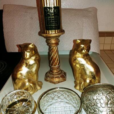 Golden Cats with Gold candles and holders
