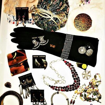 Saks fine leather gloves + SS Garnets + Costume jewelry